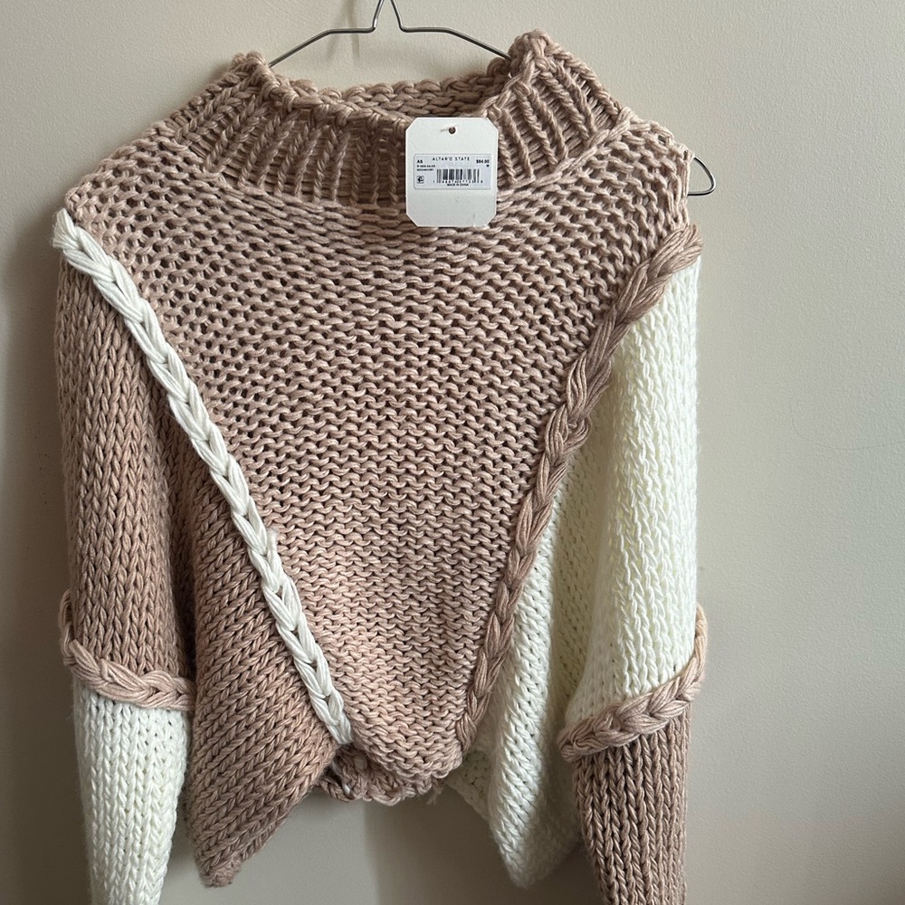 Altar'd State Two-Tone Knit Turtleneck Sweater